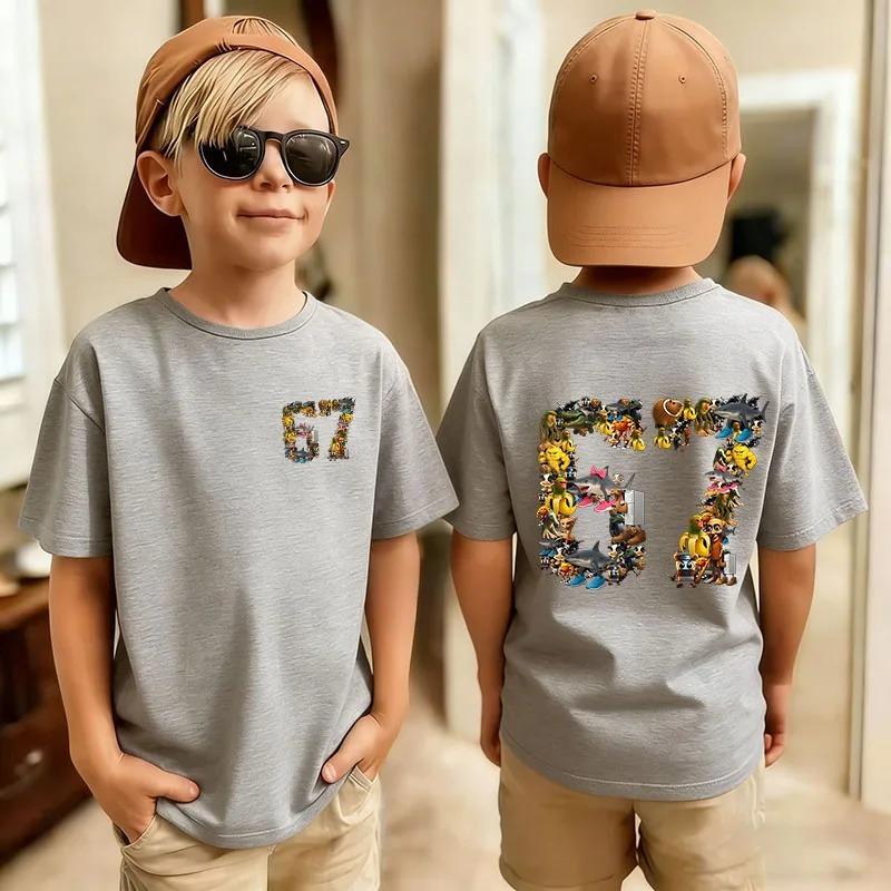 Six Seven Italian Brainrot 67 Number Graphic Cartoon Print T-Shirt Boy/Girl Summer Short Sleeved Kids Casual Tshirt Top
