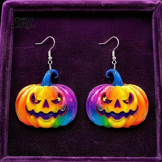 Comfortable Sensitive Skin Accessories 1 Pair Halloween Earrings for Women, Colorful Pumpkin Dangle Retro Style Festival Ornaments Drop Earrings,