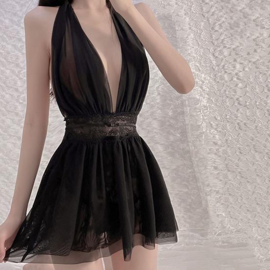 Ночная рубашка, комплект из 2 шт./компл., трусики, комплект с открытой спиной, глубоким v-образным вырезом, плиссированным подолом, сетчатая пижама с лямкой на шее, платье-стринги, женская одежда