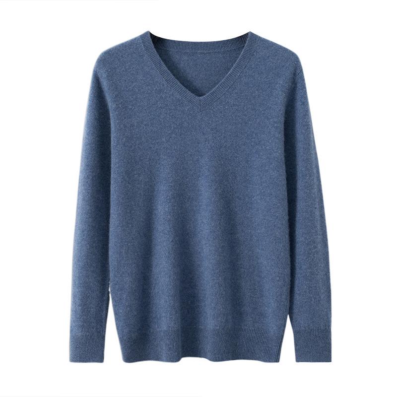 Men's V-Neck Cashmere Sweater - Long-Sleeved Business Knit for Autumn and Winter