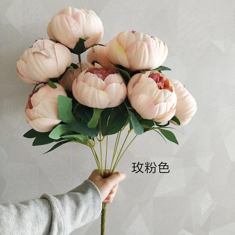 Моделирование 10 букетов пионов из сердцевины для дома, гостиной, обеденного стола, свадебных украшений, искусственных цветов высокого качества