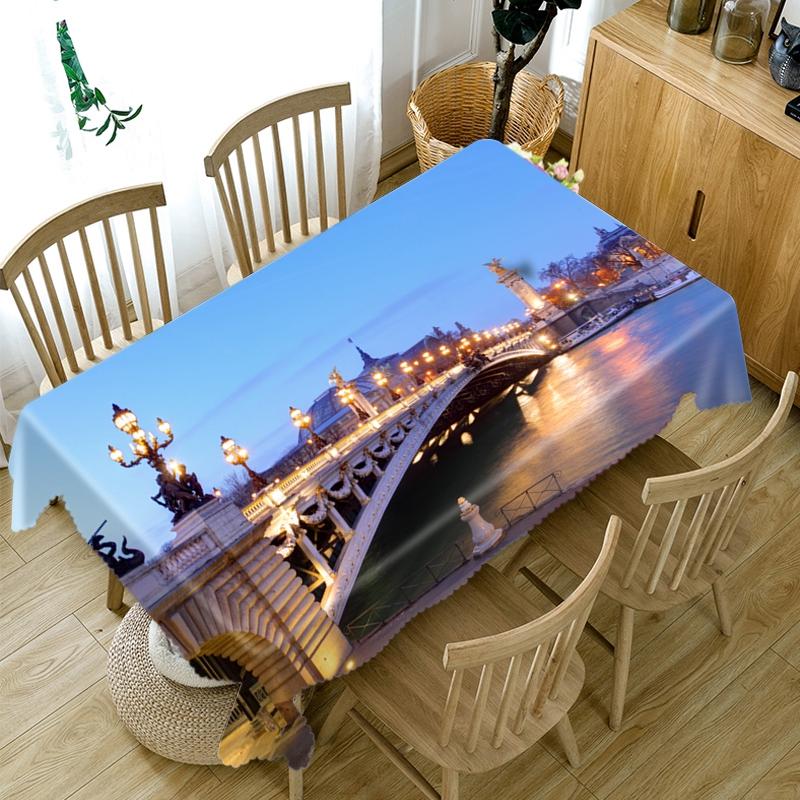 Arch Bridge View Pattern Tablecloth Thicken Cotton Rectangular Round Table Cloth For Wedding Picnic Party