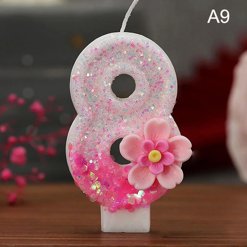 Birthday Candle Cake Topper Colour Changing Creative Number 0-9 Candle Flowers Number Candles Girl Birthday Party Decoration