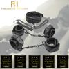 Black Leather Handcuffs Ankle Wrist Cuffs Collar Leash   Restraints Kit Restraint Kits & Sets