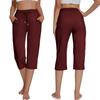 Women's Casual Solid Color Pocket Straight Leg Sports Capris Loose Cropped Pants