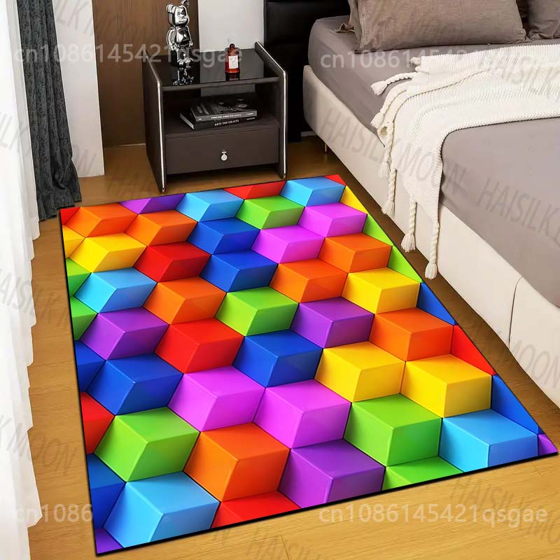 3D Ковер из цветных кубиков для гостиной, спальни, ванной комнаты, креативный придверный коврик, домашний декор, ковер для зоны, прочный, быстрая доставка