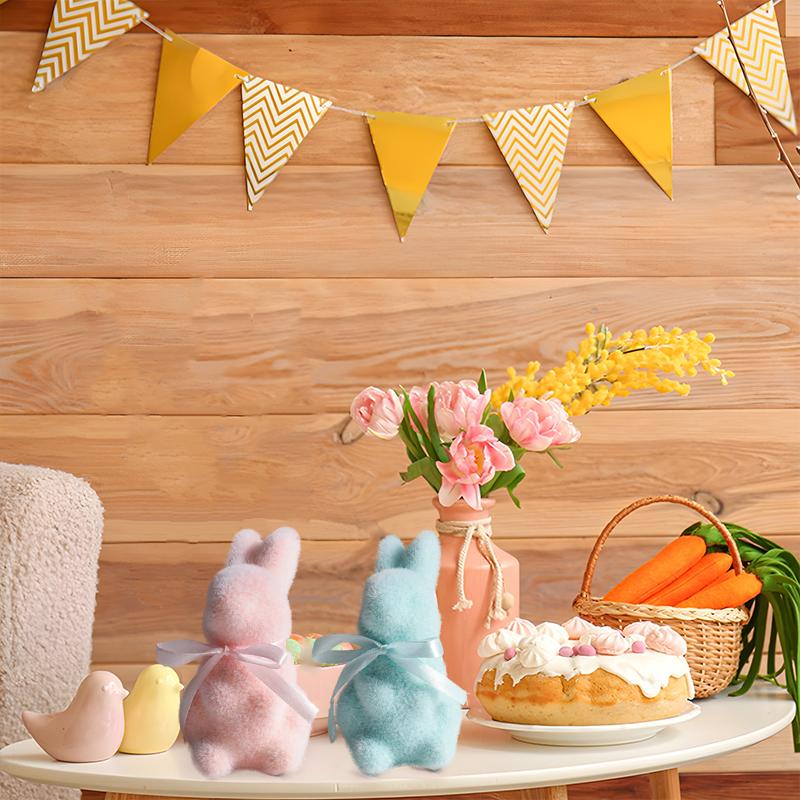 1/3 шт. Флокированный пасхальный кролик 4 цвета с бабочкой, настольные фигурки для кухни, пасхальные фигурки кроликов, пасхальный праздник, весенний декор 22x8x8 см