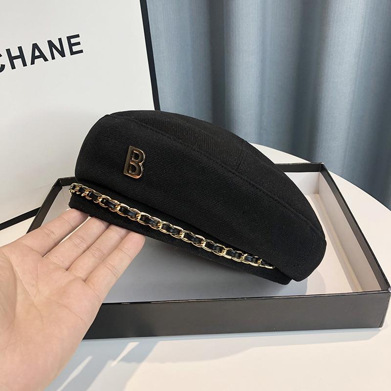 Винтажный шерстяной берет с цепочкой и украшением 'B' для женщин