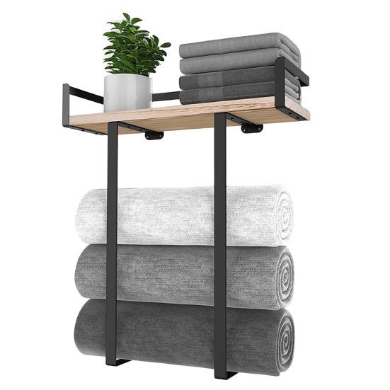 Настенная вешалка для полотенец с деревянной полкой, прочная, несущая, простая установка, органайзер для хранения рулонных полотенец в ванной комнате