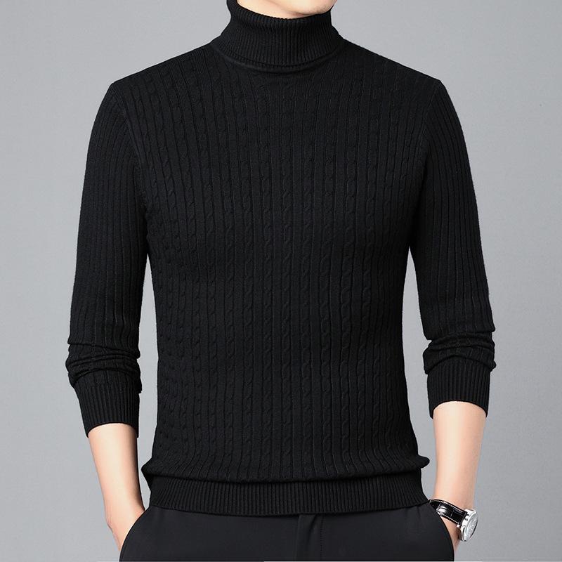 Winter Autumn Men's Formal Clohtes Striped Knit Knitwear Turtleneck Sweater For Men Tops Blouse Undershirts Work