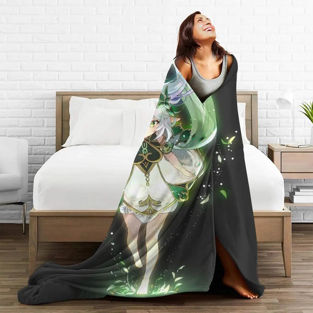 Kawaii Nahida Blankets Genshin Impact Anime Flannel Novelty Breathable Throw Blankets for Home Decoration