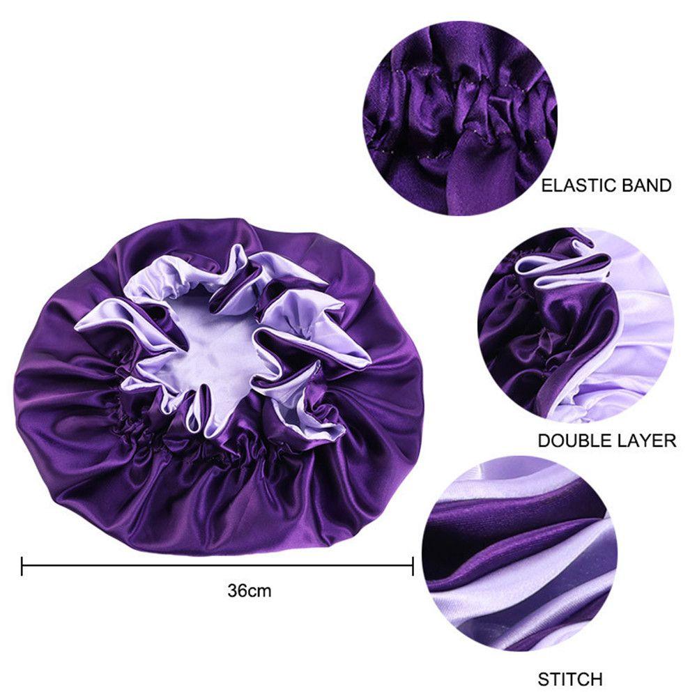 Elastic Band Double-layered Night Sleep Cap Satin Bonnet Hair Loss Beanies Hair Care Head Cover