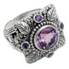 New Luxury Amethyst Ring European and American Retro Imitation Thai Silver Tree Leaf Flower Ring