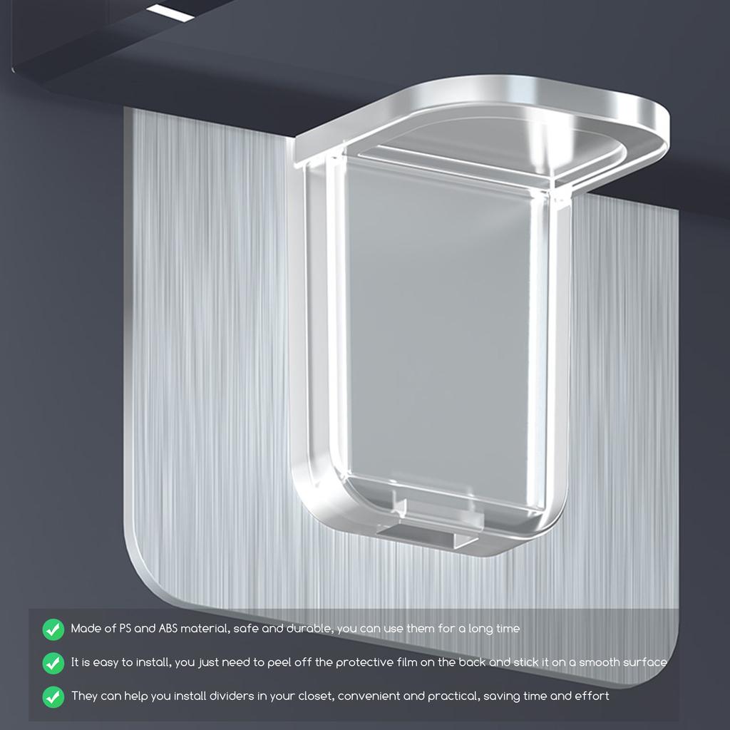 20Pcs Adhesive Shelf Support Pegs Transparent ABS Baffle Support Clamps for Closet Wardrobe Bookshelf Display Cabinet Punch Free