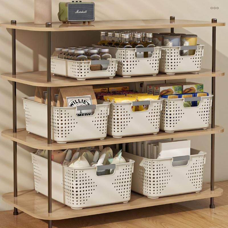 Stackable Vented Organizer Baskets Multi Size with Handles for Efficient Office Supplies Storage