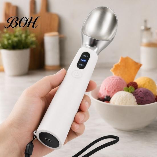 Yogurt Scooper Rechargeable Heated Ice Cream Scoop, Electric with 3-Level Heat, Hard Scooping Tool LED Display, 2000mAh Battery for Cream, Gelato,