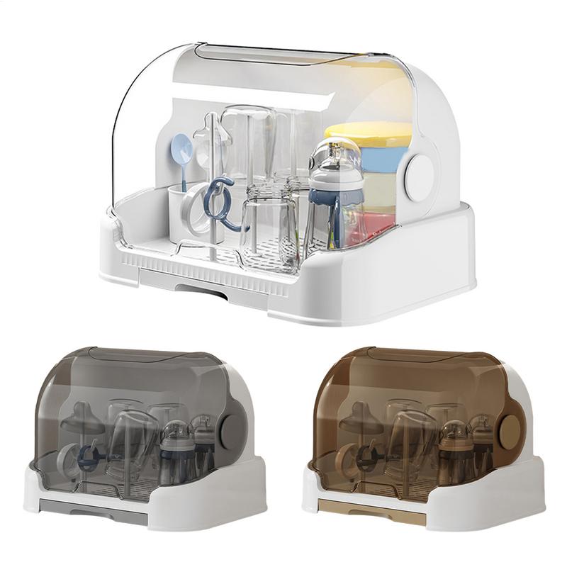 new Portable Baby Bottle Drying Rack & Organizer - Dustproof Storage Container With Removable Drip Tray, Feeding Accessories