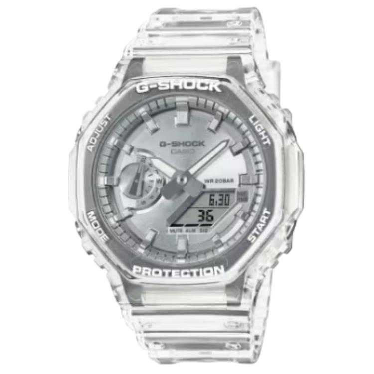 Casio 2100 200м Водонепроницаемые Кварцевые Часы на Смоляном Ремешке Унисекс Серебристый Циферблат GA-2100BM-7A8