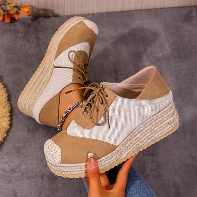 Эспадрильи смешанных цветов на танкетке для женщин, модные плетеные туфли на толстой подошве для рыбалки, женские повседневные кроссовки на платформе со шнуровкой