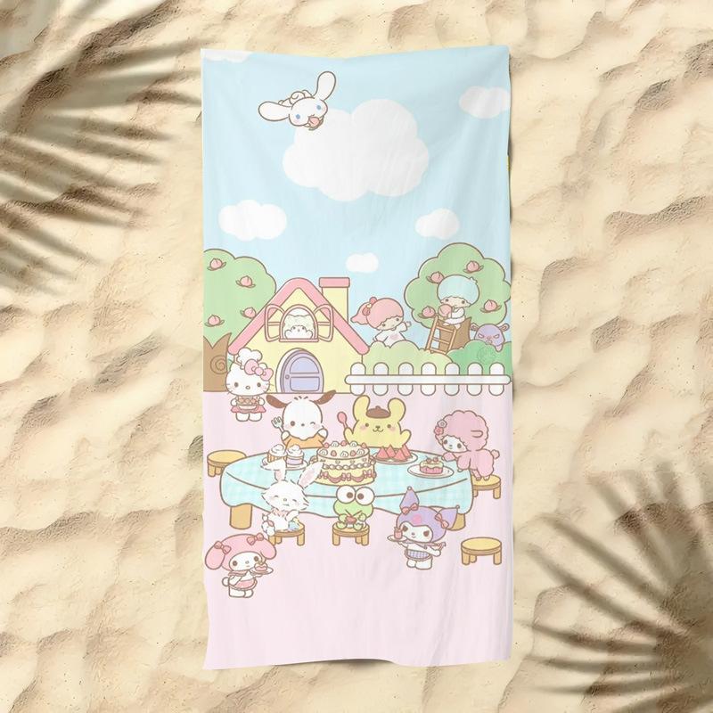Cute Cartoon Kitten Printed Microfiber Beach Towel Quick Dry Soft Bath Towel For Kids Seaside Swimming