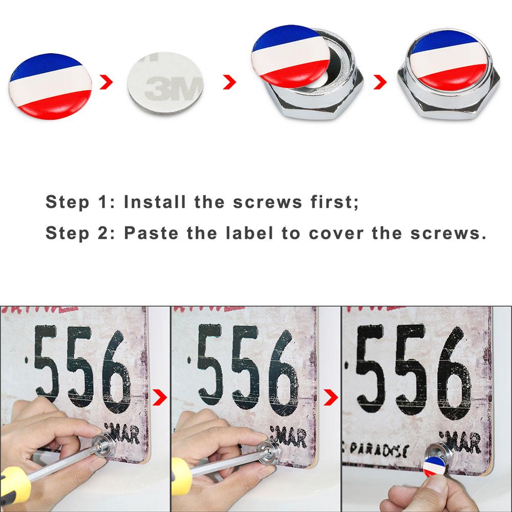 DSYCAR 1 Set Laser Engraved France French Flag Silicon Surface Zinc Alloy Metal Cap Screw for Car License Plate Frame