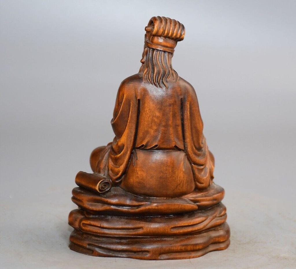 Chinese Antique Vintage Boxwood Carving Exquisite Zhuge Liang Statue Home Decor