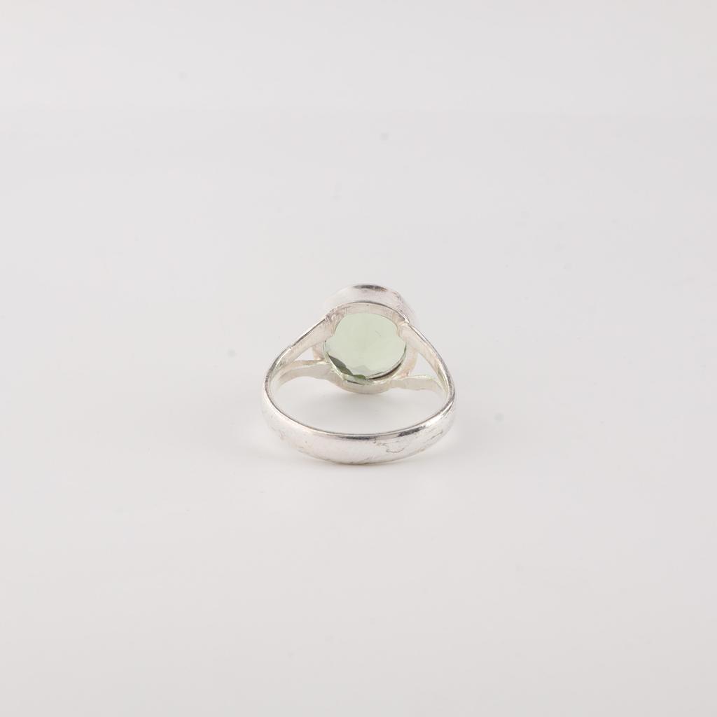 Кольцо из серебра 925 пробы с драгоценным камнем зеленый аметист, круглая огранка, ручная работа, подарок с камнем месяца рождения февраля, эффектное кольцо, RR-83-4