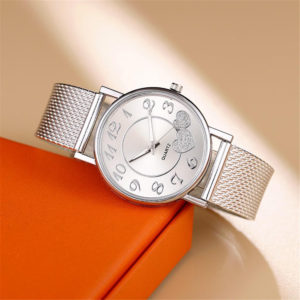 Fashion Women Watches Ladies Watch Silver Heart Dial Silicone Mesh Belt Wristwatches Reloj Mujer Montre Femme Women's Watch