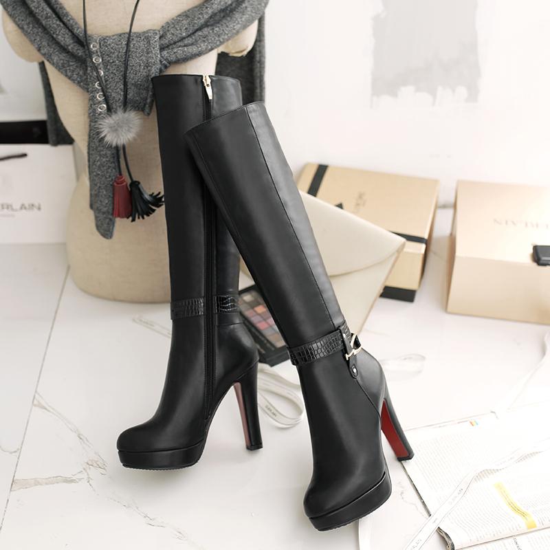 Женские ботильоны на высоком каблуке осень и зима новые водонепроницаемые на платформе на толстом каблуке больших размеров универсальные ботильоны средней высоты