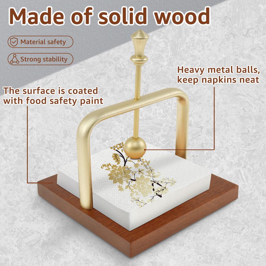 Napkin Holder Wood Table Napkin Holder with Weighted Metal Arm Modern Cocktail Napkin Holder for Home Kitchen Office Restaurant