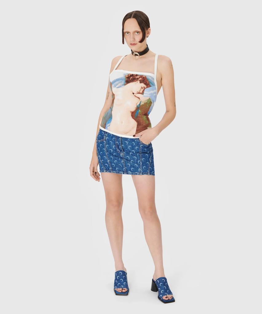 Marine Serre (W) Regenerated Denim Mini Skirt Navy