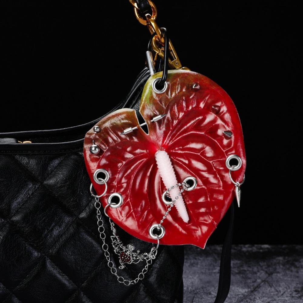 Leaves Phalaenopsis Orchid Keychain Puncture Rivet Bag Pendant  Women Girls