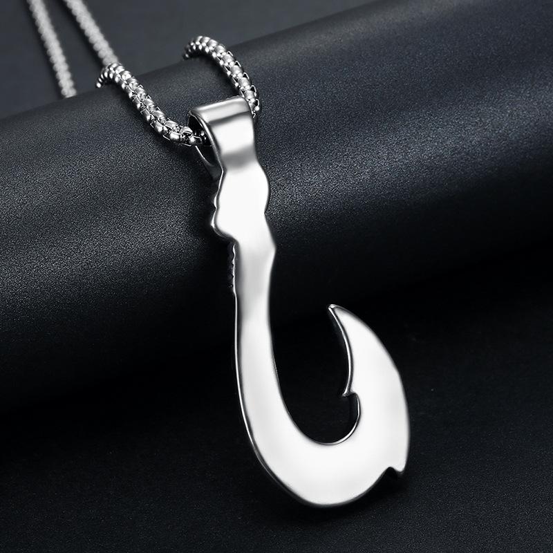 Vintage Stainless Steel Fishhook Pendant Mens Necklace Ocean Style Jewelry