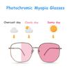 Фотохромные очки для близорукости, женские металлические оправы, фильтр синего света, УФ-защита, готовые компьютерные очки, степень от -50 до -400