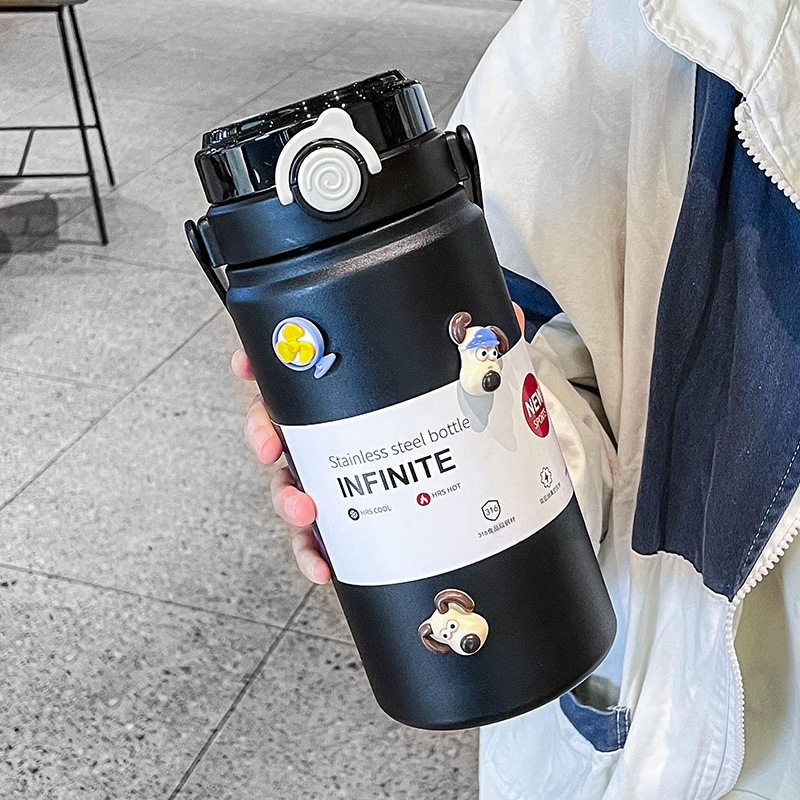 Double Drink Large Capacity Thermos Cup for Girls Good-looking Straw Cup Portable 316 Stainless Steel Cup Men's Thermos