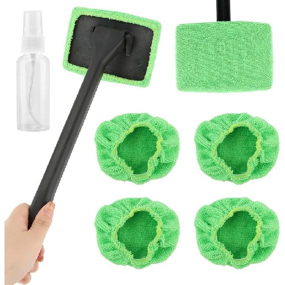 Car Windshield Cleaning Tool, Windshield Cleaner with 5 Reble Microfiber Pads and Extendable Handle, Auto Glass Wiper Kit for Interior/Exterior Dirty