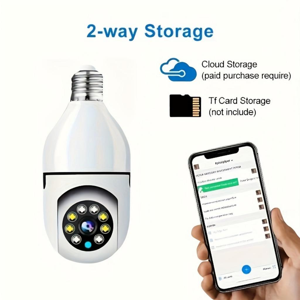 Bulb Security Camera with 360° Pan/Tilt, Two-Way Audio, Instant Video Streaming, Multi-Person Sharing, Cloud and SD Card Storage (not Included)