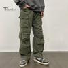 Унисекс брюки-карго свободные регулируемые по талии однотонные широкие прямые многокарманные уличные брюки для путешествий на открытом воздухе