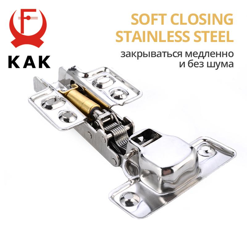 KAK 8 Pieces Stainless Steel Cabinet Hinges Soft Closing Hydraulic Door Hinge Damper Buffer Kitchen Cabinet Furniture Hardware