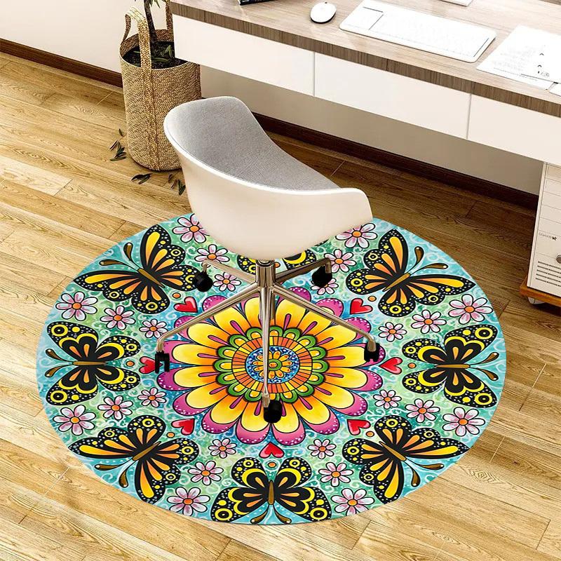 1pc Office Carpet Chair Mats Butterfly Mandala Artwork Perfect for Decorating Office Chairs, Living Rooms, Or Bedrooms.YDT256