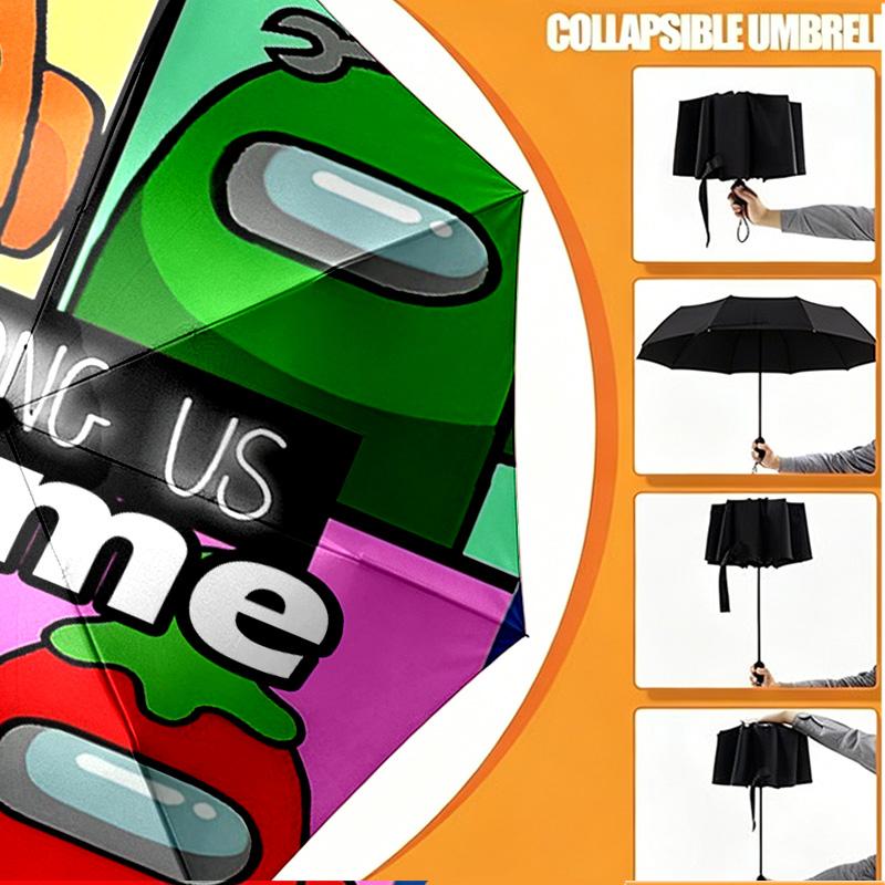 Custom Name Personalized Among Us Print Umbrella, Auto Open Close, 8‑Rib Sturdy Frame, Commute Camping Hiking Use, Birthday Gift