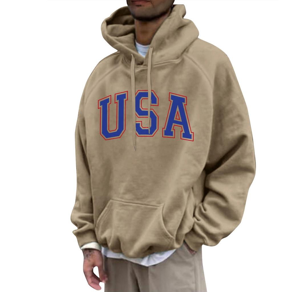 Men's Loose Printed Hooded Sweatshirt Men's Casual Fashion Sports Raglan Sleeves Pullover Sweatshirt