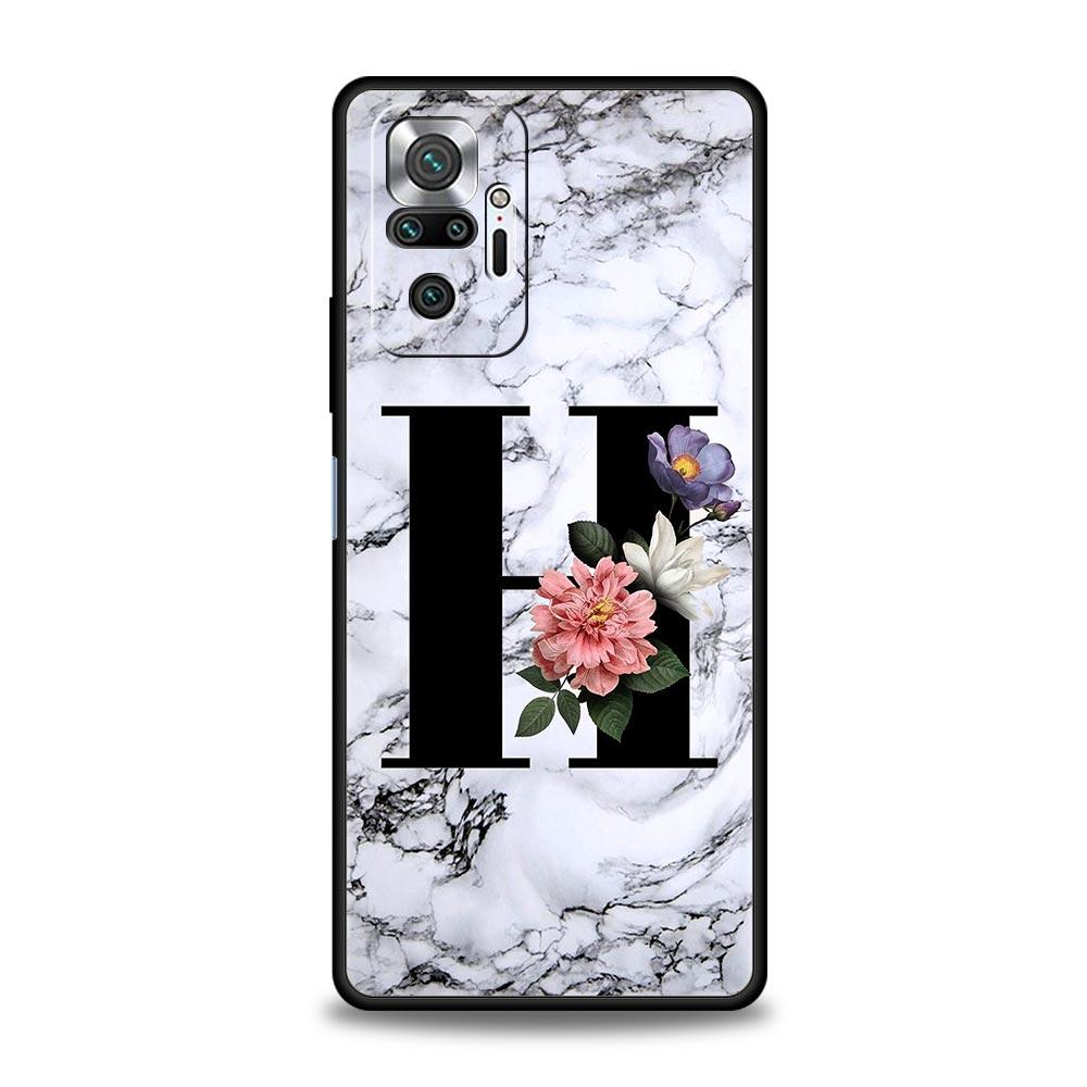 Чехол для телефона Xiaomi Redmi Note 14 13 5G 10 11 12 Pro Plus 4G 14C 13C 12C 10C, черный, с буквами, цветами, английским алфавитом, мраморным рисунком
