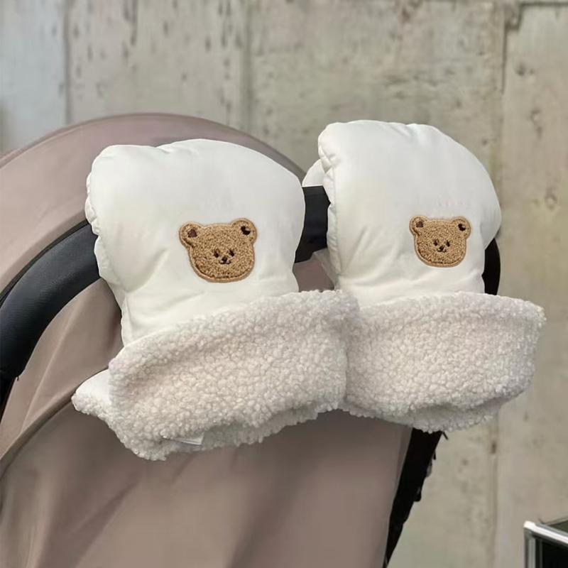 Thickened Fleece Baby Stroller Handle Gloves Cute Bear Bunny Design Windproof Warm Winter Children's Outdoor Sports Mittens