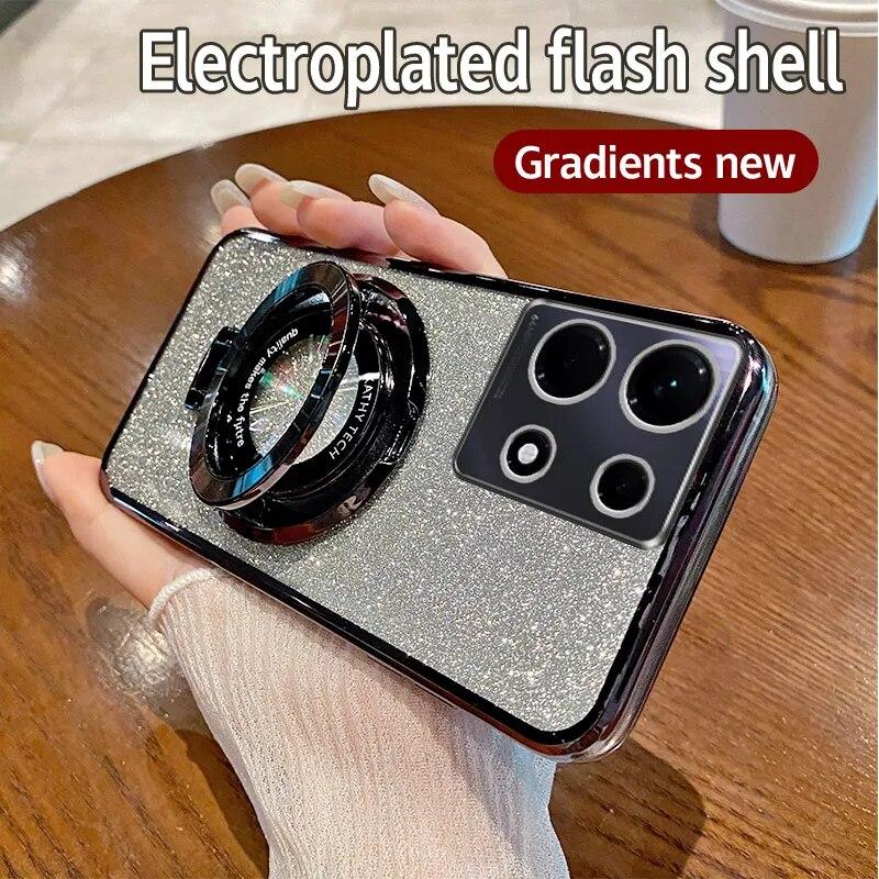 For Magsafe Magnetic Holder Case For Infinix Note 30 Pro 4G 30i 12 Pro Spark 10 Pro 10C Hot 30 Play Luxury Plating Flash Glitter Shockproof Cover