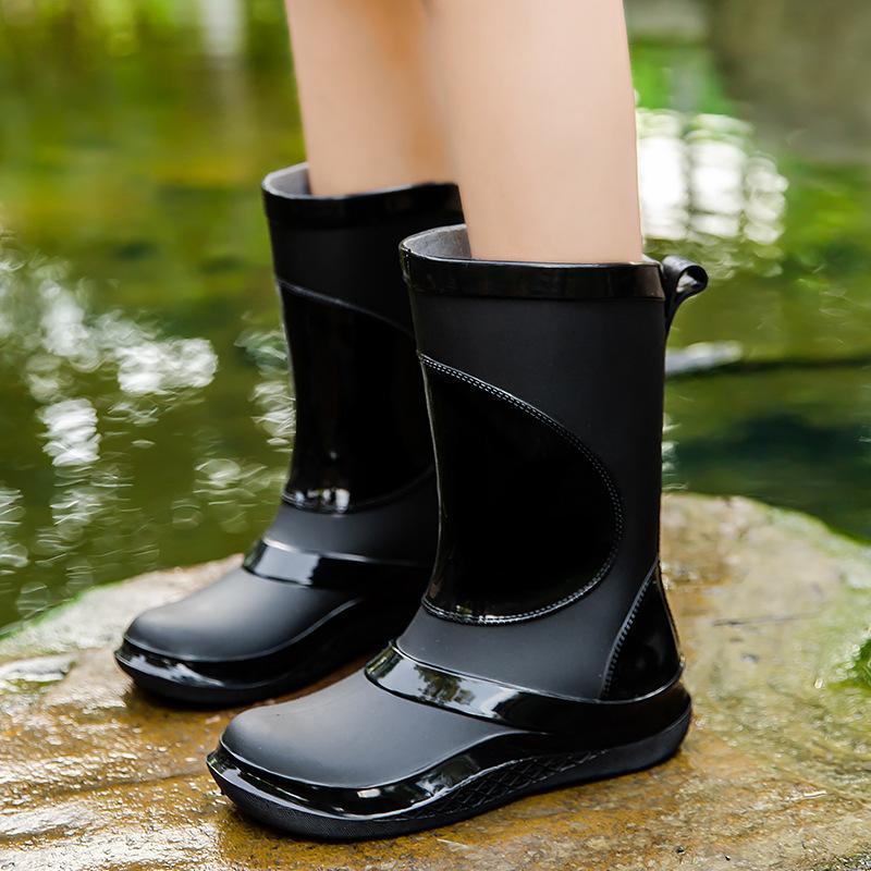 Модные женские модные сапоги средней длины, резиновые, водонепроницаемые, нескользящие, резиновые сапоги, для работы на открытом воздухе, хлопковые, водонепроницаемые, кухонные сапоги