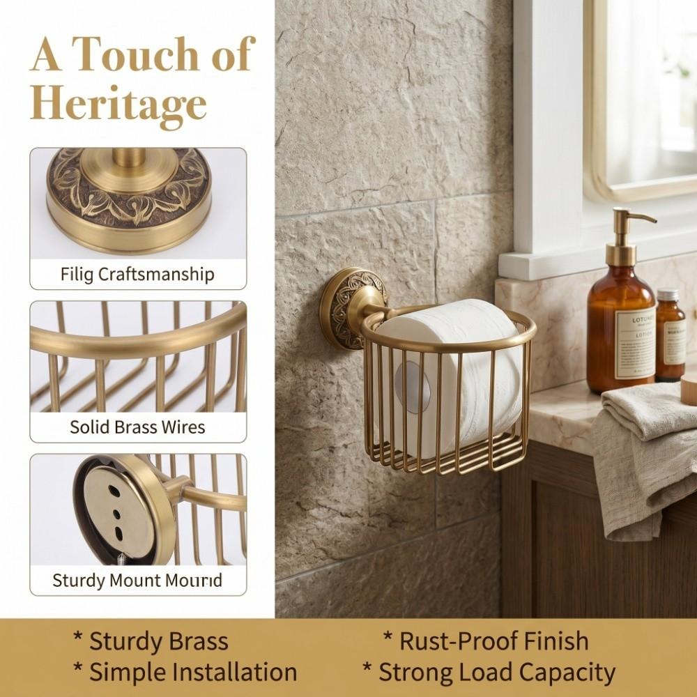 Wall Mounted Toilet Roll Holder Copper Toilet Paper Holder Tissue Holder Bathroom Organization