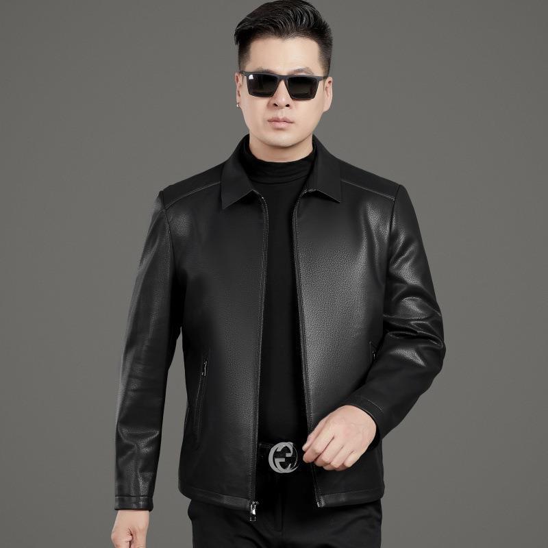 Весна и осень, новая мужская кожаная куртка из овчины, деловая куртка для папы среднего возраста из мягкой кожи с лацканами