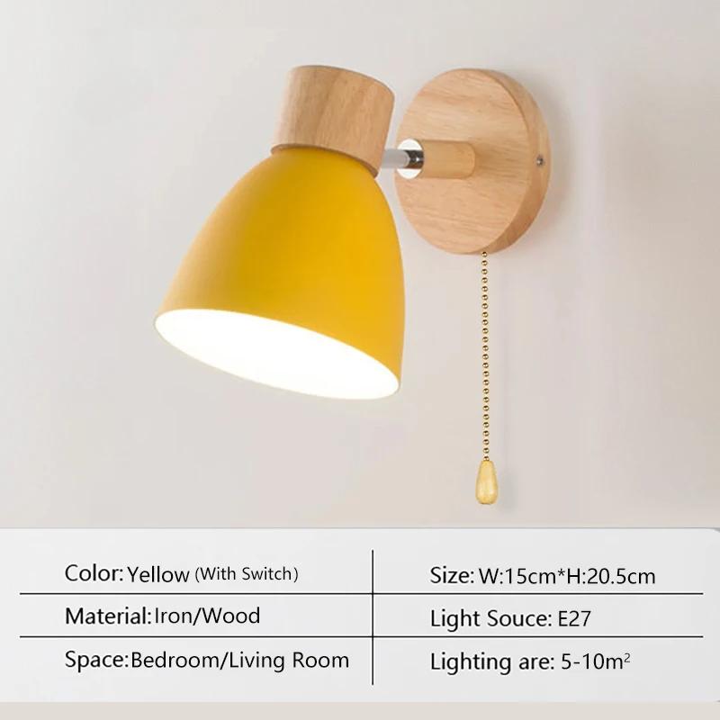 Retro Wooden Wall Light 6 Color Macaroon With Switch Wall Sconce For Bedroom Aisle Home Decor Modern Iron Interior Wall Lamps