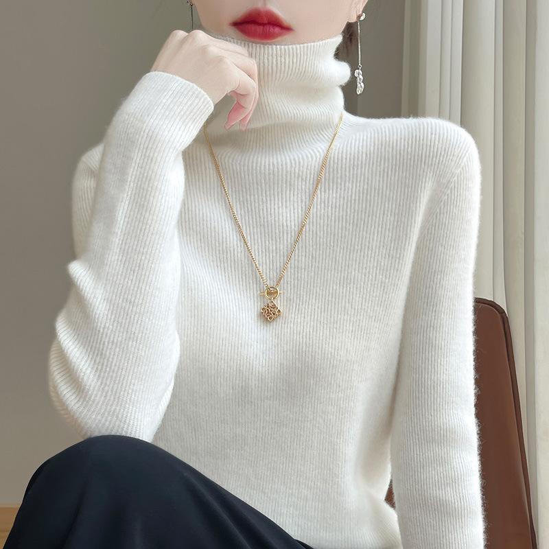 INDFS Women's Fashion Casual Fall Winter Solid Color Print Long Sleeve High Neck Sweaters